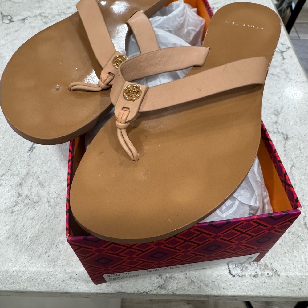Tory Burch Tan Sandals with Gold Detail